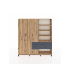 Arges Dolap 14 Raflı 4 Çekmeceli 4 Kapaklı 220x30x243 Çam-Çam/Antrasit