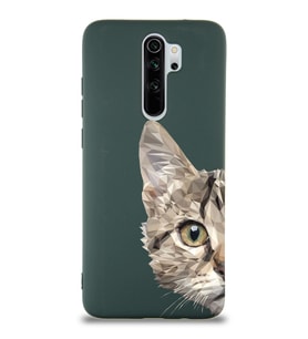 Xiaomi Redmi Note 8 Pro Uyumlu Lansman Kılıf Catface Tasarımlı İçi Kadife Kapak-Yeşil (Şeffaf)