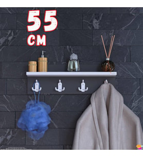 Modilayn Kedi Serisi 4’lü Banyo Askısı Seti 51,4x18 cm 12 Kancalı Raflı Düzenleyici Yer Tasarrufu.