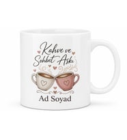 Kahve ve Sohbet Aşkı Yazılı Baskılı Porselen Kupa Bardak Hediye