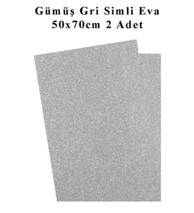 Gümüş Gri Silver Simli Eva 50x70 cm 2 Adet Simli Eva Süngeri Okul Kreş Anasınıfı Elişi Etkinlikleri