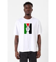 Free Hand Palestine Flag Beyaz Erkek Oversize Tshirt