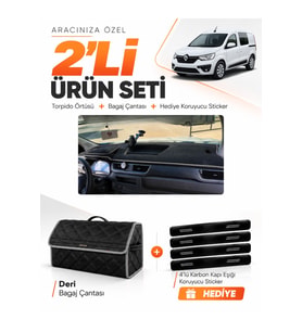 e-biz RENAULT EXPRESS (2021-2024) Uyumlu Torpido Örtüsü + Deri Bagaj Çantası - Siyah-Gri - RE020