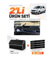 e-biz RENAULT EXPRESS (2021-2024) Uyumlu Torpido Örtüsü + Deri Bagaj Çantası - Siyah-Gri - RE020