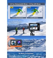 60FPS Aksiyon Kamerası, Ultra HD WiFi Su Geçirmez Spor Kamera, 2 İnç Dokunmatik Ekran, EIS Titreşim Engelleme, 30 Metre Suya Dayanıklı