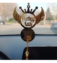 Kişiye Özel ÇİFT TARAFLI Araba Dikiz Aynası Süsü Dualı Melek Kanadı Model (Gold)