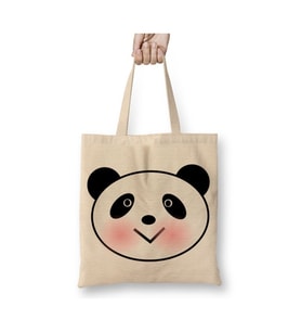 Sevimli Panda Beyaz Bez Çanta Uzun Saplı Alışveriş Çantası Plaj Çantası