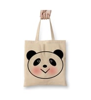 Sevimli Panda Beyaz Bez Çanta Uzun Saplı Alışveriş Çantası Plaj Çantası
