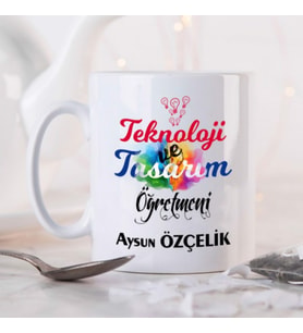 Kişiye Özel Teknoloji Ve Tasarım Öğretmeni Kupa Bardak HA34 (Beyaz - Beyaz)