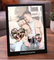 Kişiye Özel 3 Fotoğraflı Kalp Kolajlı Masaüstü Siyah Çerçeve - Seni Çok Seviyorum Yazılı Sevgiliye Hediye Çift Kalp Tasarımlı Fotoğraflı Ahşap Çerçeve - Anı Kolajı