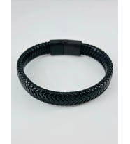 Siyah Deri / Çelik Erkek Deri Bileklik 20 Cm - Ebl0065