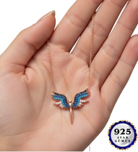 Premium 925 Ayar Gerçek Zirkon Taşlı Melek Tasarımlı Gümüş Kolye
