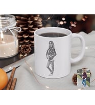 BK Gift Kişiye Özel Tam Boy Karakalem Hamile Kadın Karikatürlü Beyaz Kupa Bardak-1