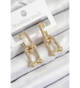 Pirinç Zirkon Taşlı Tifany Model Gold Renk Kadın Küpe (Altın)