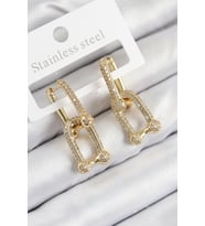 Pirinç Zirkon Taşlı Tifany Model Gold Renk Kadın Küpe (Altın)