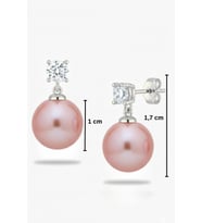 925 Ayar Gümüş Işıltılı Pembe İnci Taşlı Vidalı Küpe – 10 mm Pembe İnci & 4 mm Tektaş Detaylı Küpe
