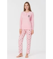 Kadın 0386 Raporlu İnterlok Uzun Kol Pijama Takımı