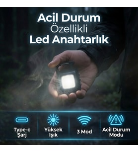 Acil Durum Özellikli Şarj Edilebilir LED Anahtarlık El Feneri – Type-C, 3 Mod, Yüksek Işık