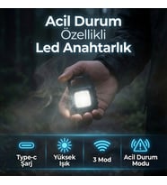 Acil Durum Özellikli Şarj Edilebilir LED Anahtarlık El Feneri – Type-C, 3 Mod, Yüksek Işık