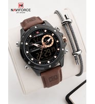 Naviforce Deri Kordon Dijital & Analoğ Mekanizma Bileklik Hediyeli 3 ATM Erkek Kol Saati NF9264.4
