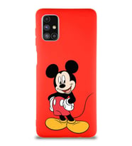 Samsung Galaxy M51 Soft Premier Kapak Mickey Mouse-E Tasarımlı Silikon Kılıf - Kırmızı (Şeffaf)