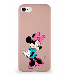 Apple iPhone SE 2020 Soft Premier Kapak Minnie Mouse-F Tasarımlı Silikon Kılıf - Pudra (Şeffaf)