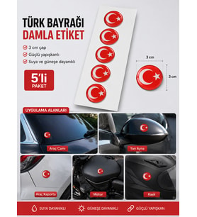5 Lİ TÜRK BAYRAĞI DAMLA STİCKER