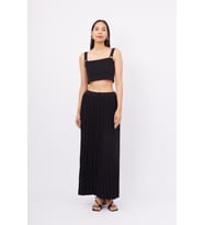 Peraluna MAXI SKIRT Maxi Boy Pileli Kadın Triko Etek - Siyah