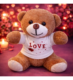 Love Baskılı Tişörtlü Kahverengi Peluş Ayıcık