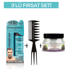 Fontenay Pudra Toz Wax Mavi 20gr + Şekil Tarağı 034 + Face And Body Scrub Böğürtlen 350ml 3'Lü Set