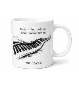 Piyano Tuşları Siyah Beyaz Çizimli Hayatın Ritimlerini Çalan Kupa Bardak Hediye