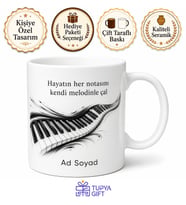 Piyano Tuşları Siyah Beyaz Çizimli Hayatın Ritimlerini Çalan Kupa Bardak Hediye