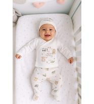 3 LÜ BEBEK ZIBIN TAKIMI 0-3 AY %100 PAMUK KENDİNDEN ELDİVENLİ ŞİRİN DESENLİ (Parlak Beyaz)