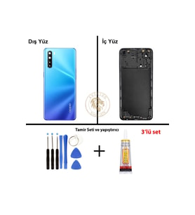 Oppo A91 Mavi Uyumlu Orta Kasa + Yapıştırıcı ve Vida Seti Full Kasa Kapak Gövde Housing