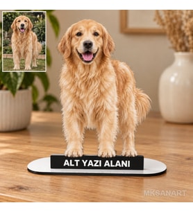 Evcil Hayvan Fotoğraflı MDF Temalı Kişiye Özel Karikatürlü 18 cm MDF Masaüstü Biblo - Masaüstü Hediye Süsü