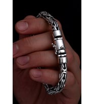 Erkek Gümüş Bileklik - 7.5 mm Özel Kilit Tasarımlı Yuvarlak Kesim Kral Model Gümüş Bileklik