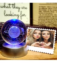 Kişiye Özel Fotoğraflı 3D Samanyolu Temalı Satürn Kız Işıklı Cam Küre