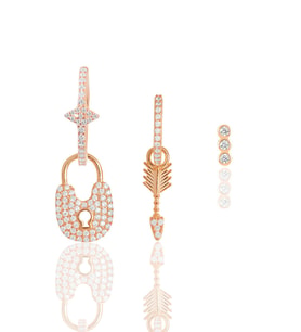 Gümüş rose zirkon taşlı kilit kombin küpe SGTL11904ROSE
