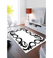 Siyah Beyaz Çerçeveli Kaymaz Tabanlı Dekoratif Halı MK17 - 100 x 160 cm