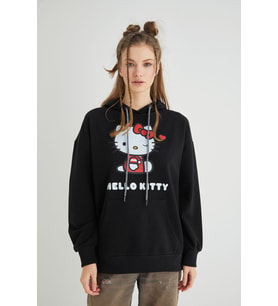 Lisanslı Baskılı Kapüşonlu Oversize Fit Sweatshirt (Siyah)