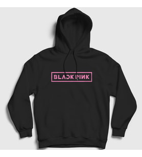 Presmono Unisex Beyaz Logo Blackpink Kapüşonlu Sweatshirt 19783tt (Siyah)