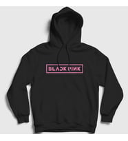 Presmono Unisex Beyaz Logo Blackpink Kapüşonlu Sweatshirt 19783tt (Siyah)