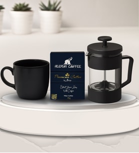 Siyah Mat Kupa & Alerya Premium Filtre Kahve & Siyah French Press Hediye Seti