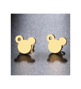Mickey Mouse Model Altın Kaplama Gümüş Küpe