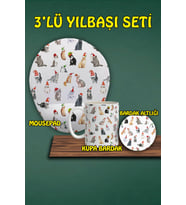 Yılbaşı Temalı 3'lü Mousepad Kupa ve Bardak Altlığı Seti