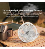 Taşınabilir Kamp Vantilatörü 8000 mAh, Bataryalı, Tripodlu, Işıklı, Sessiz (X7434-Beyaz)