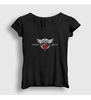 Presmono Kadın Siyah Heart Bon Jovi T-Shirt 20177tt