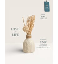 Love in Life  İthal Seramik Vazo Çubuklu Dekoratif Oda Kokusu Seti  Oda Kokusu Hediyeli (Beyaz)