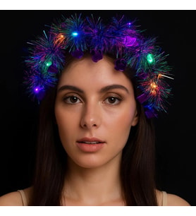Kalp Püsküllü Gece Parıltısı 3 Modlu Led39li Işıklı Taç Mor Renk
