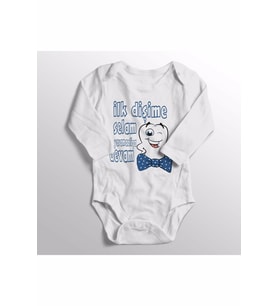 Unisex Bebek Beyaz Ilk Dişime Selam Yaramazlığa Devam Baskılı Zıbın